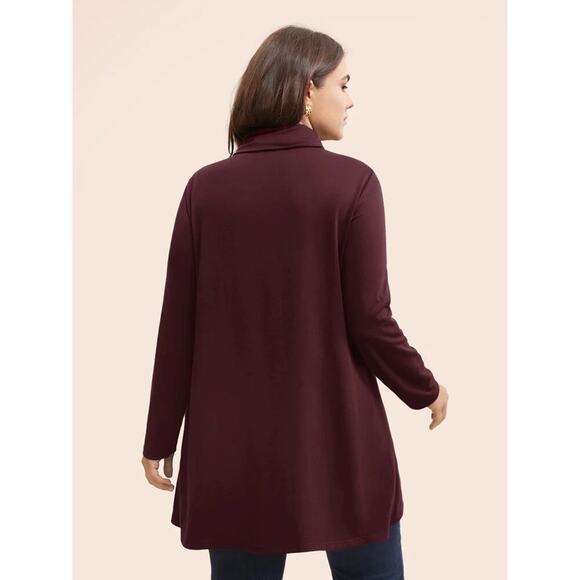 BloomChic 4X Plus Size Burgundy Turtleneck Sweatshirt Wrap Long Sleeve Curvy Top - Picture 4 of 4